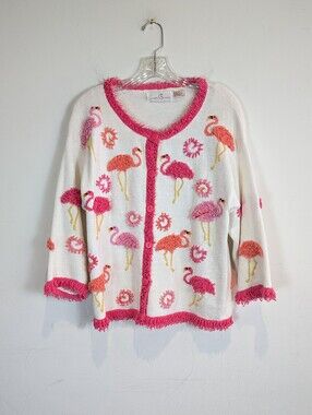 Jane's Closet Flamingo Knit Vintage Cardigan Sweater, Size M
